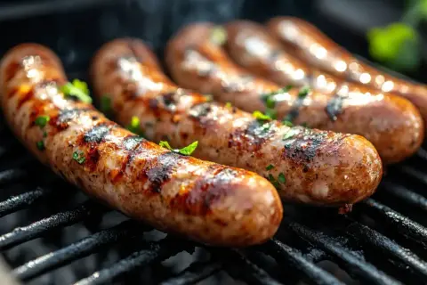 Aksamitne, cienkie kiełbaski na grilla, skwierczące i pokryte ziołami, kuszą apetycznym zapachem.